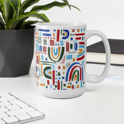 White Glossy Mug: Wile Rainbow Patters