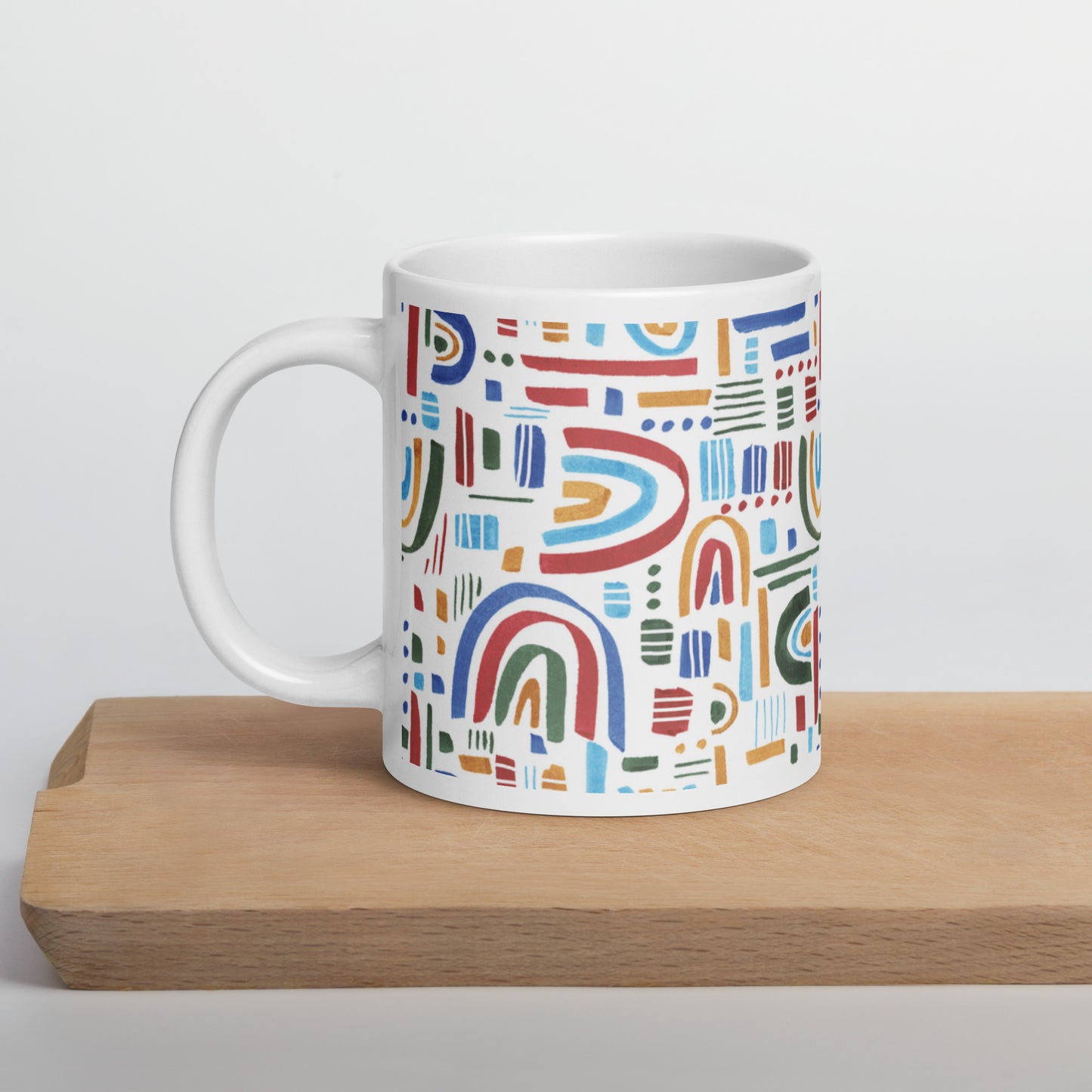 White Glossy Mug: Wile Rainbow Patters