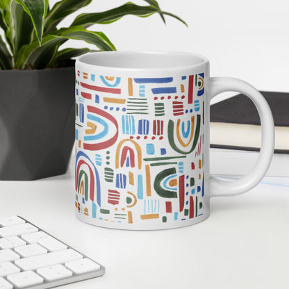 White Glossy Mug: Wile Rainbow Patters