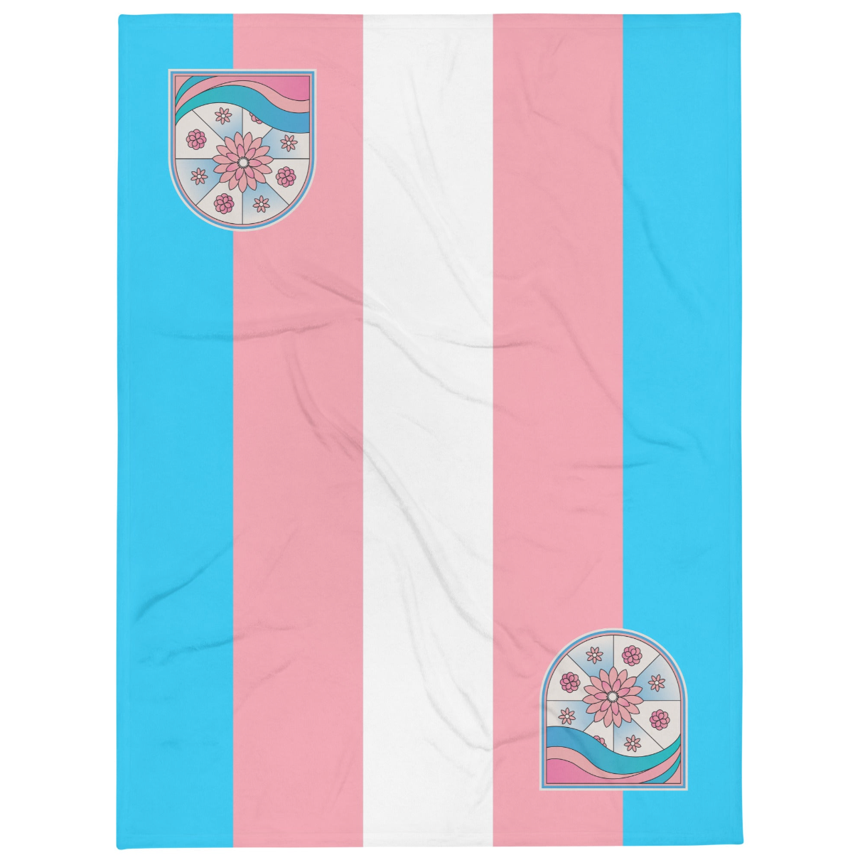 Soft throw blanket. Transgender pride flag colors with beautiful stained glass affect print