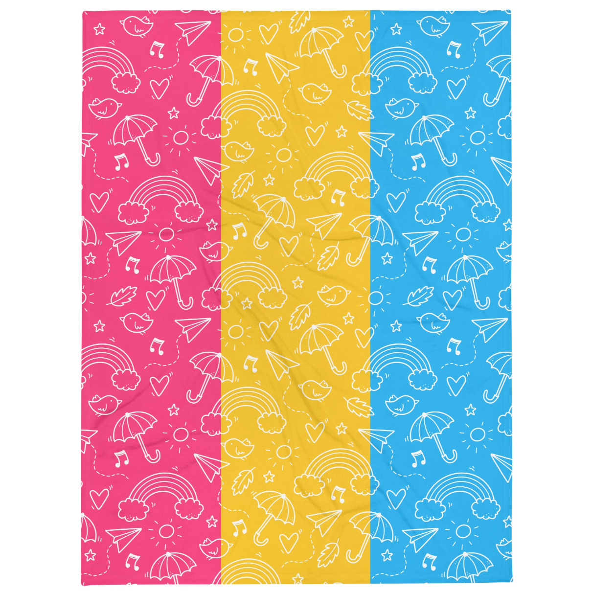 Soft throw blanket. Pansexual pride flag colors with cute lgbtq doodle print